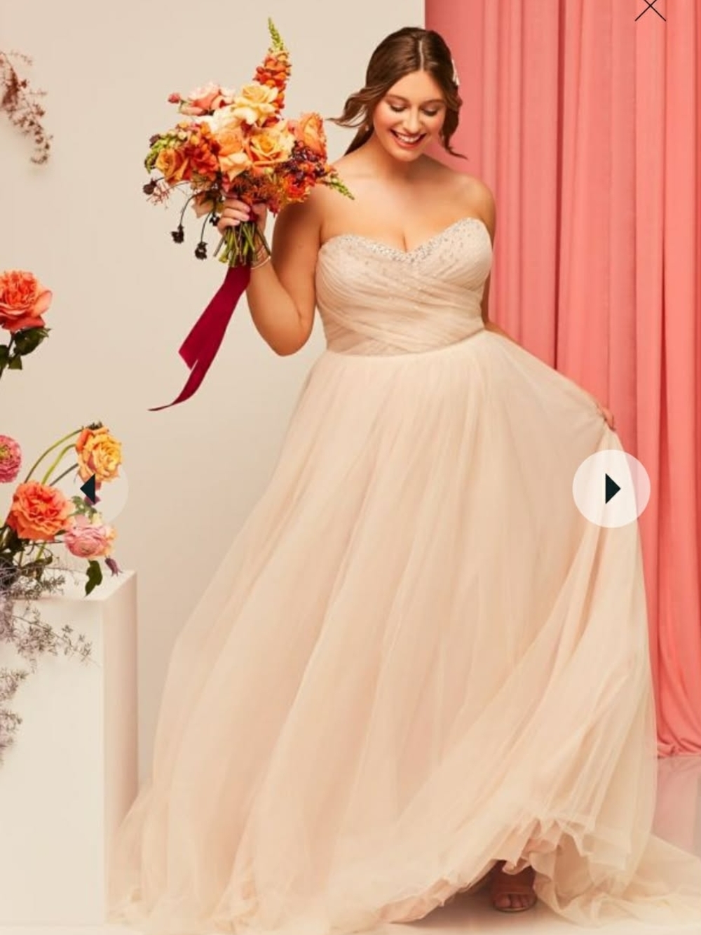 Blush Tulle Strapless Sweetheart Cut Wedding Gown